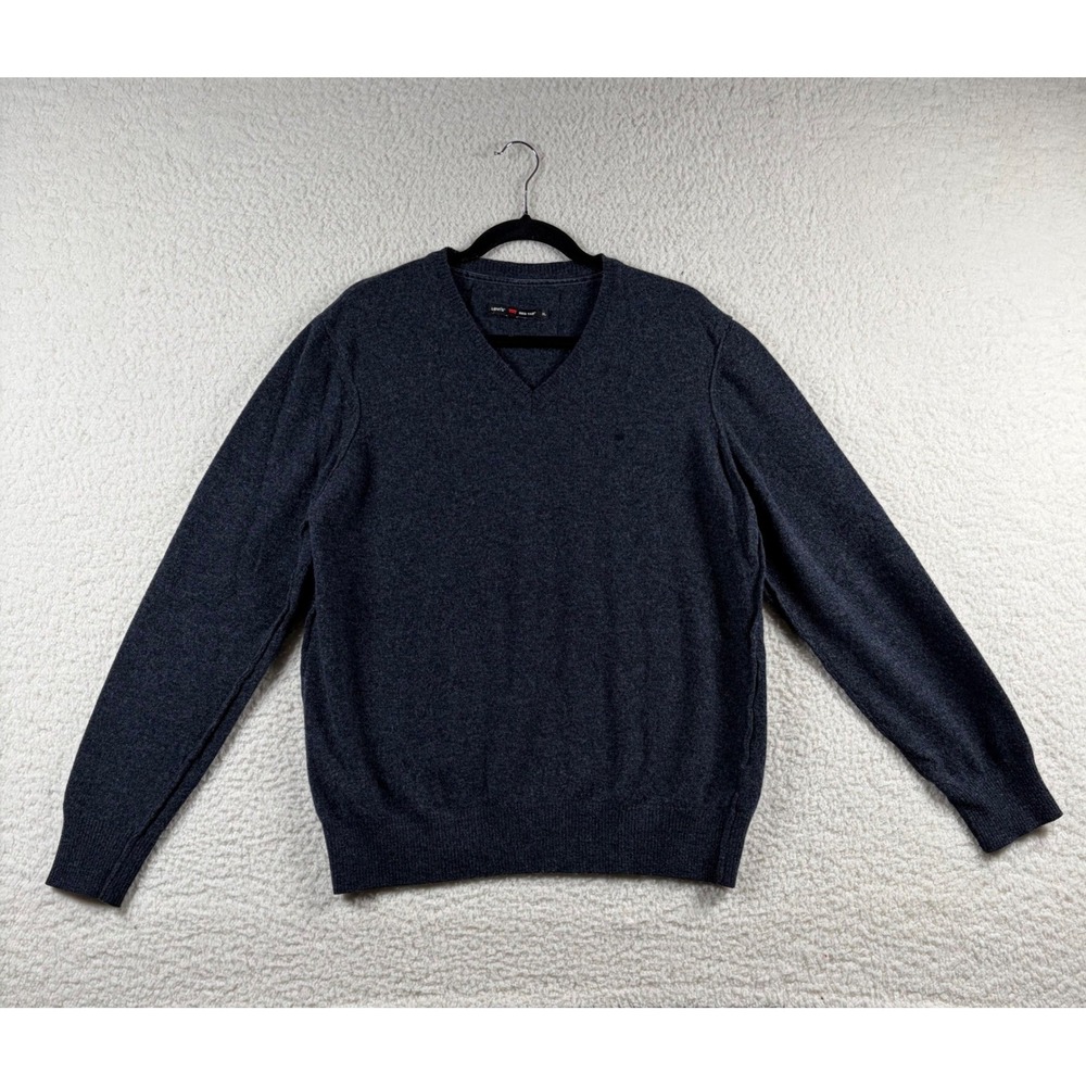 Levis Red Tab Lambswool Blend V-Neck Mens XL Sweater Navy Blue Preppy Academia